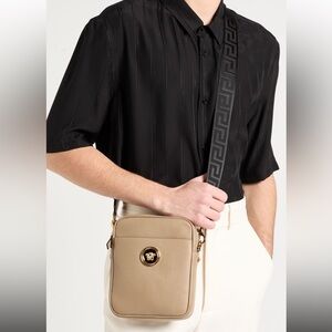 Neutral🔥Versace crossbody Tan Leather La Medusa satchel bag cream shoulder bag
